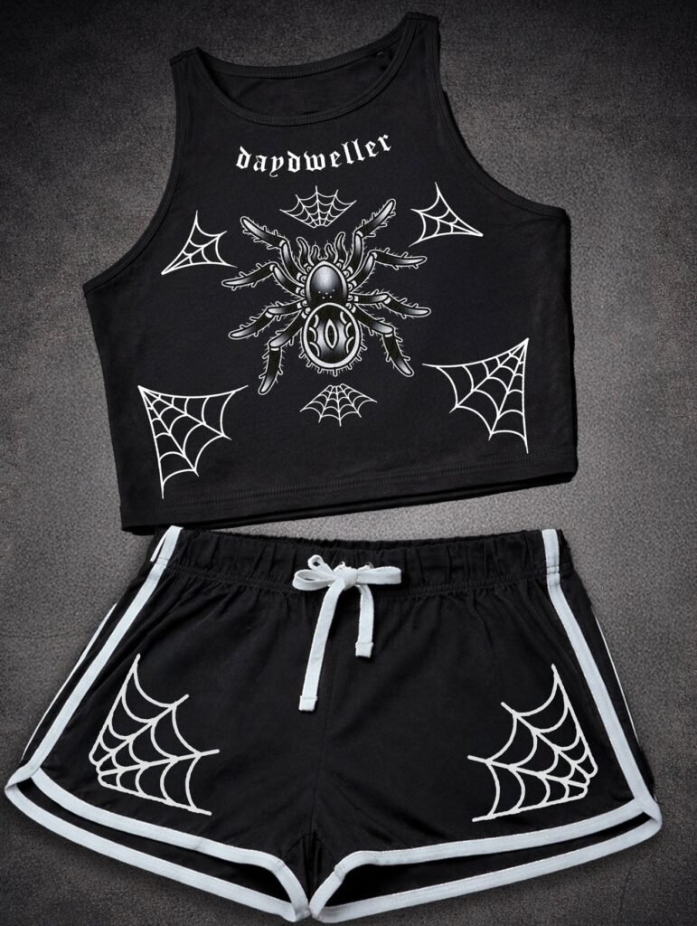 'Spider' Crop Top & Booty Short Set