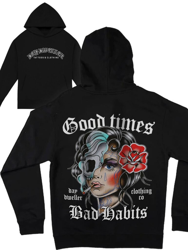'Good Times, Bad Habits' Smoking Girl Heavyweight Hoodie